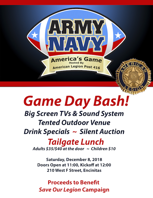 Army v. Navy Game fundraiser on Saturday, December 8, 2018